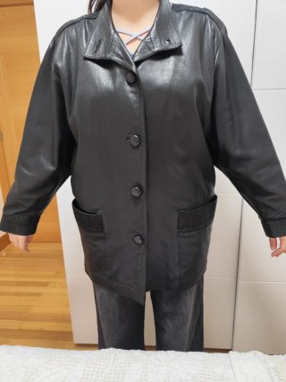 Chaqueta de Piel Larga Negra Talla 42