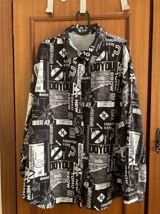 Camisa Hombre Estampada Blanco y Negro