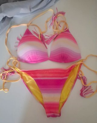 Bikini Estampado Rayas Rosa y Amarillo