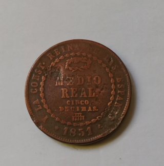 Moneda Medio Real 1851 Segovia