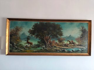 Cuadro Óleo Vintage Ciervo y Jinete