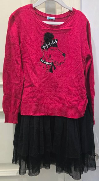 Vestido de Niña con Jersey Rojo y Falda de Tull