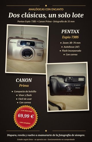 Lote 2 Cámaras Analógicas: Pentax y Canon