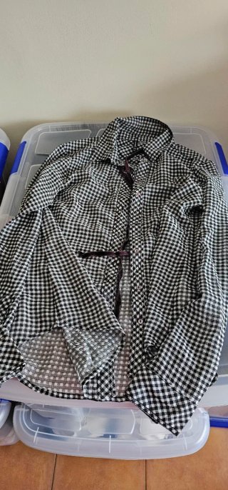 Camisa de gasa cuadros blanco y negro