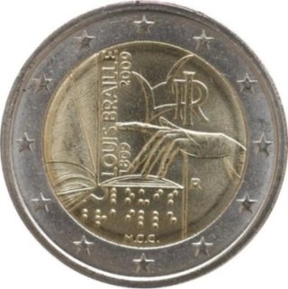2 € Euros Italia 2009 Louis Braille