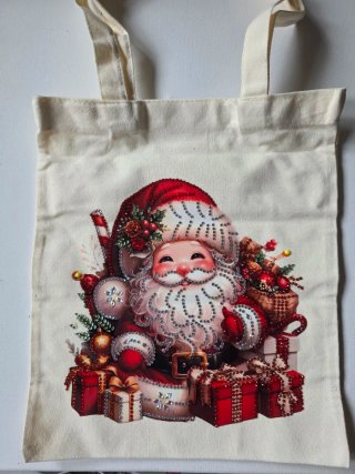 Bolsa de Lona Beige con Dibujo de Papá Noel