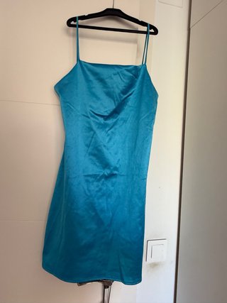 Vestido Azul Satinado Mango Talla M