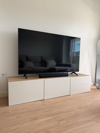 Mueble TV IKEA Blanco y Madera 180 cm