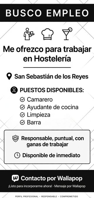 Me ofrezco como Camarero para Viernes y Sábados