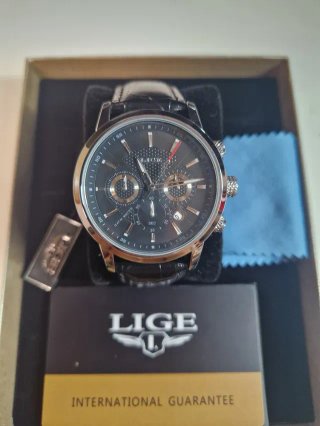 Reloj LIGE Hombre - Correa negra cuero
