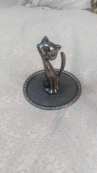 Sujeta Anillos Vintage con Forma de Gato Plateado