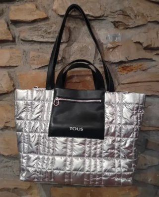 Bolso Capazo TOUS Plateado y Negro