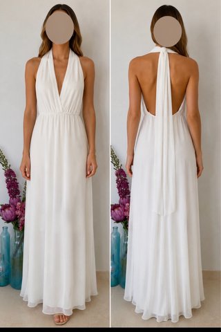 Vestido Largo Blanco Escote Halter