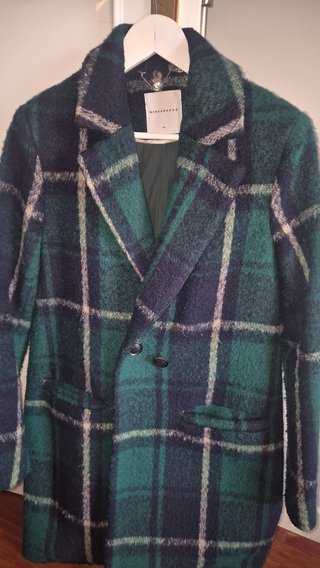 Abrigo de cuadros rinopelle azul y verde, talla 38