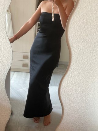 Vestido largo negro tipo bandeau