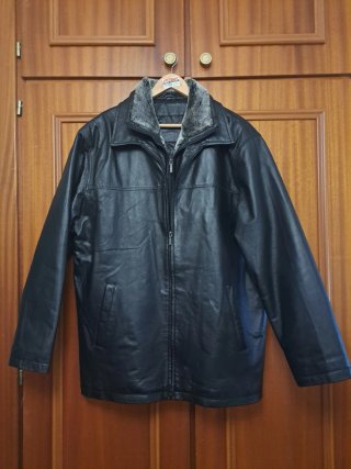 Chaqueta de cuero negra de hombre, talla XL