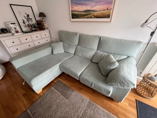 Sofá 3 plazas con chaise longue azul