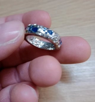 Anello con zampette argento e blu