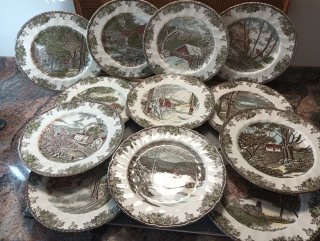 12 Plato Porcelana inglesa vintage Johnson brons