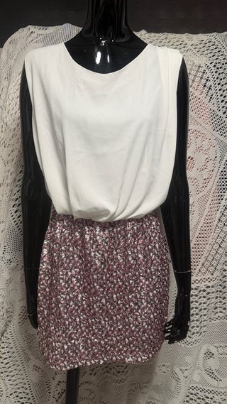 Vestido de Fiesta Blanco y Rosa