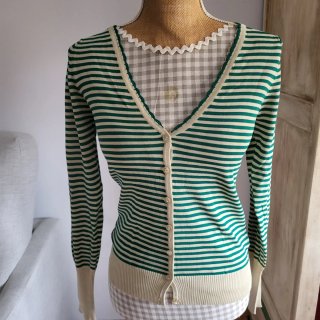 Chaqueta de punto rayas verde y beige. S -Morango-