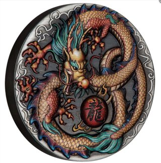 DRAGON Dragon 2 Oz Moneda Plata 2$ Tuvalu 2021