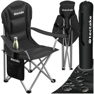 Silla de camping acolchada, plegable con portavasos y bolsa, negro