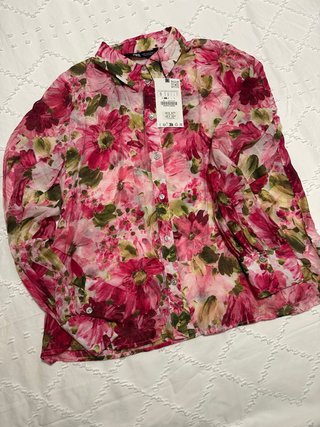 Camisa Zara Estampado Floral Rosa