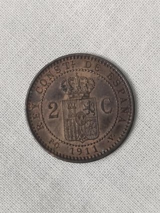 Moneda 2 Céntimos Alfonso XIII 1911 España numismá