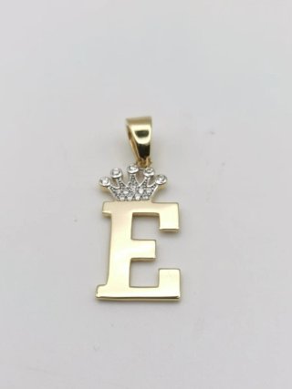 Colgante Letra E con Corona Oro 18k