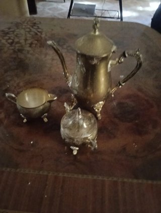 Juego de café antiguo de metal plateado