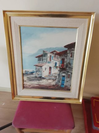 Cuadro antiguo paisaje costero