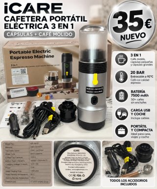 Cafetera Espresso Portátil Eléctrica 3 en 1 iCARE