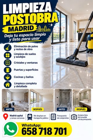 Limpieza postobra profesional en Madrid