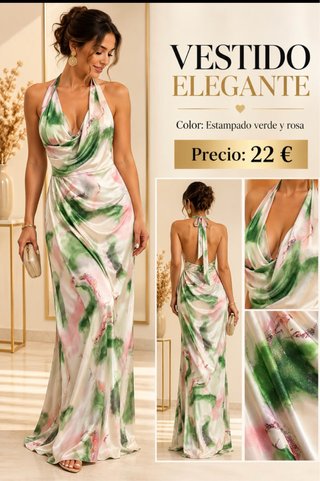Vestido Largo Estampado con Escote Halter