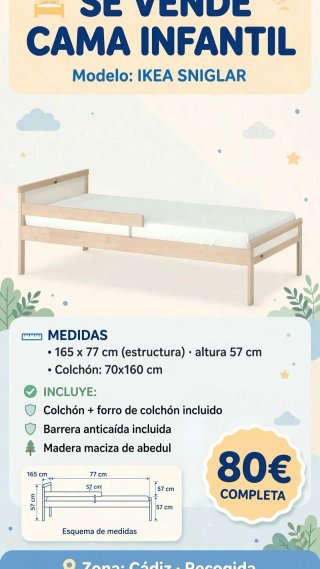 Cama Infantil IKEA SNIGLAR con Colchón