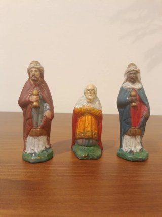 3 Reyes Magos antiguos de barro (Años 70)