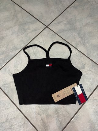 Top crop a costine Tommy Jeans nero XS