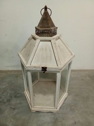 Farol Porta Velas de Madera y Cristal