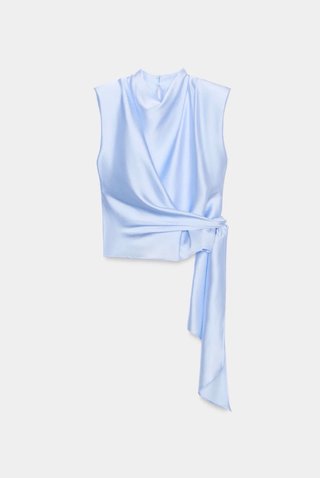 Top de satén con cuello subido y nudo