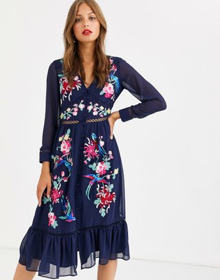 Vestido ASOS Azul con Bordados Talla S