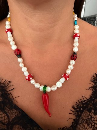 Collar de Perlas Naturales y Abalorios
