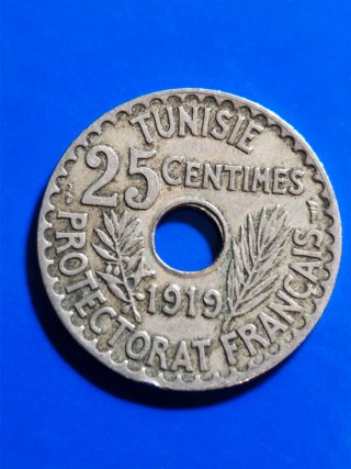 Moneda 25 Céntimos Túnez 1919