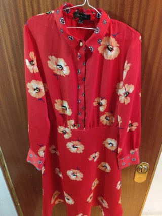 Vestido Cortefiel Rojo Floreado Talla S