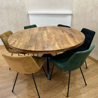 Mesa de comedor redonda de madera y 6 sillas