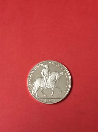 5 ECU ESPAÑA 1989 CARLOS V. 1 ONZA PLATA PURA