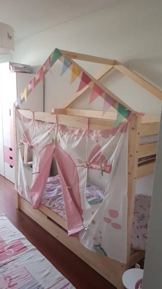 Litera Triple de Madera Estilo Casita