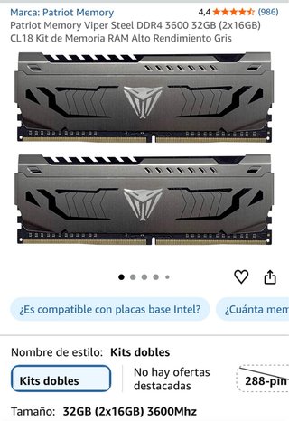 RAM Patriot Viper Steel 32GB (2x16GB) 3600MHz