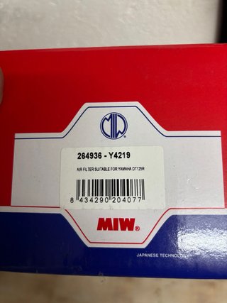 Filtro de aire MIW Y4219 para Yamaha DT 125 R