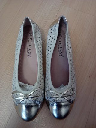 Bailarinas Pitillos Blanco y Dorado Talla 39